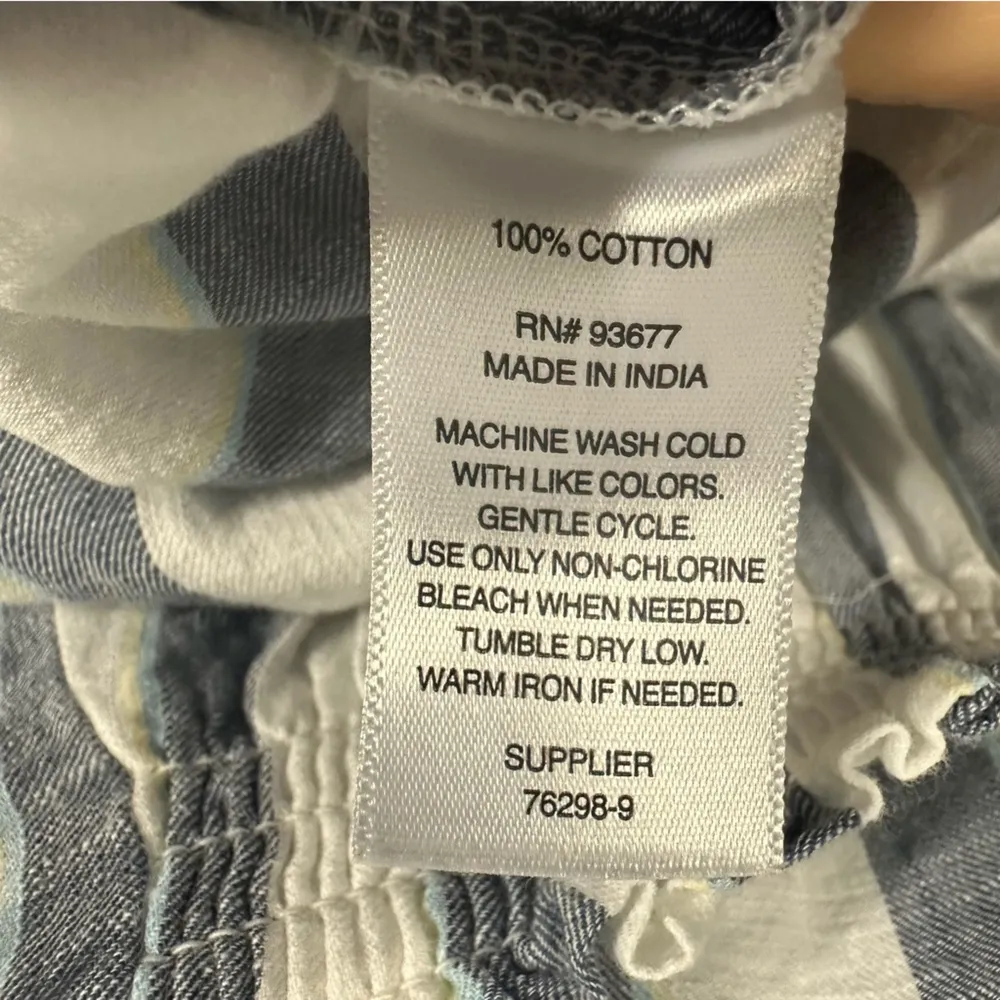 ana Polly Striped Cotton Blue White Short Sleeve Babydoll Tiered Dress Womens S - Image 14