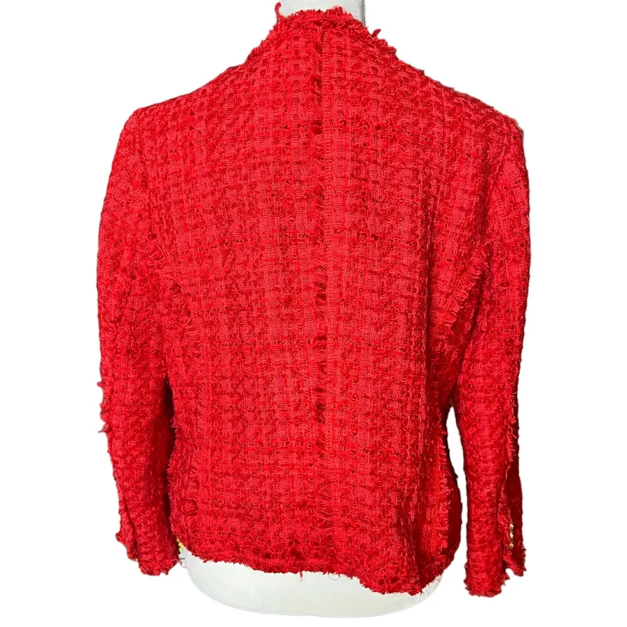 Zara Woman Red Tweed Bouclé Blazer Jacket,Parisian Chic, Statement Piece M - Image 8