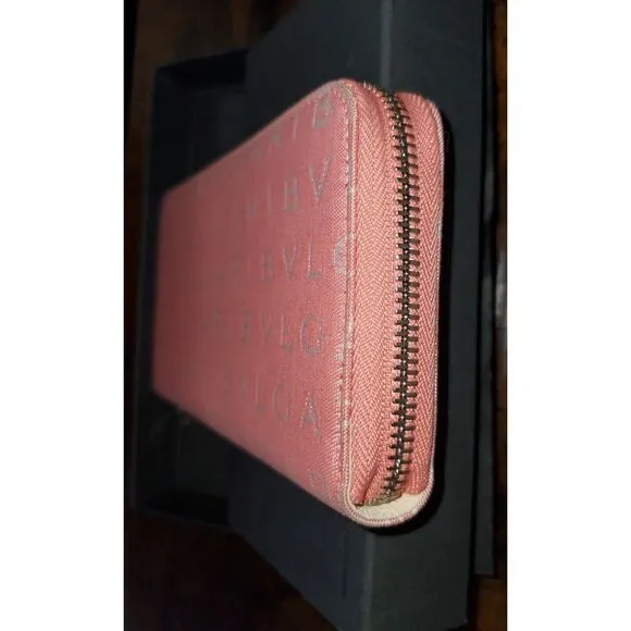 BVLGARI Signature Logo Pink Zip Around Wallet Luxury Designer Monogram Canvas - Image 9