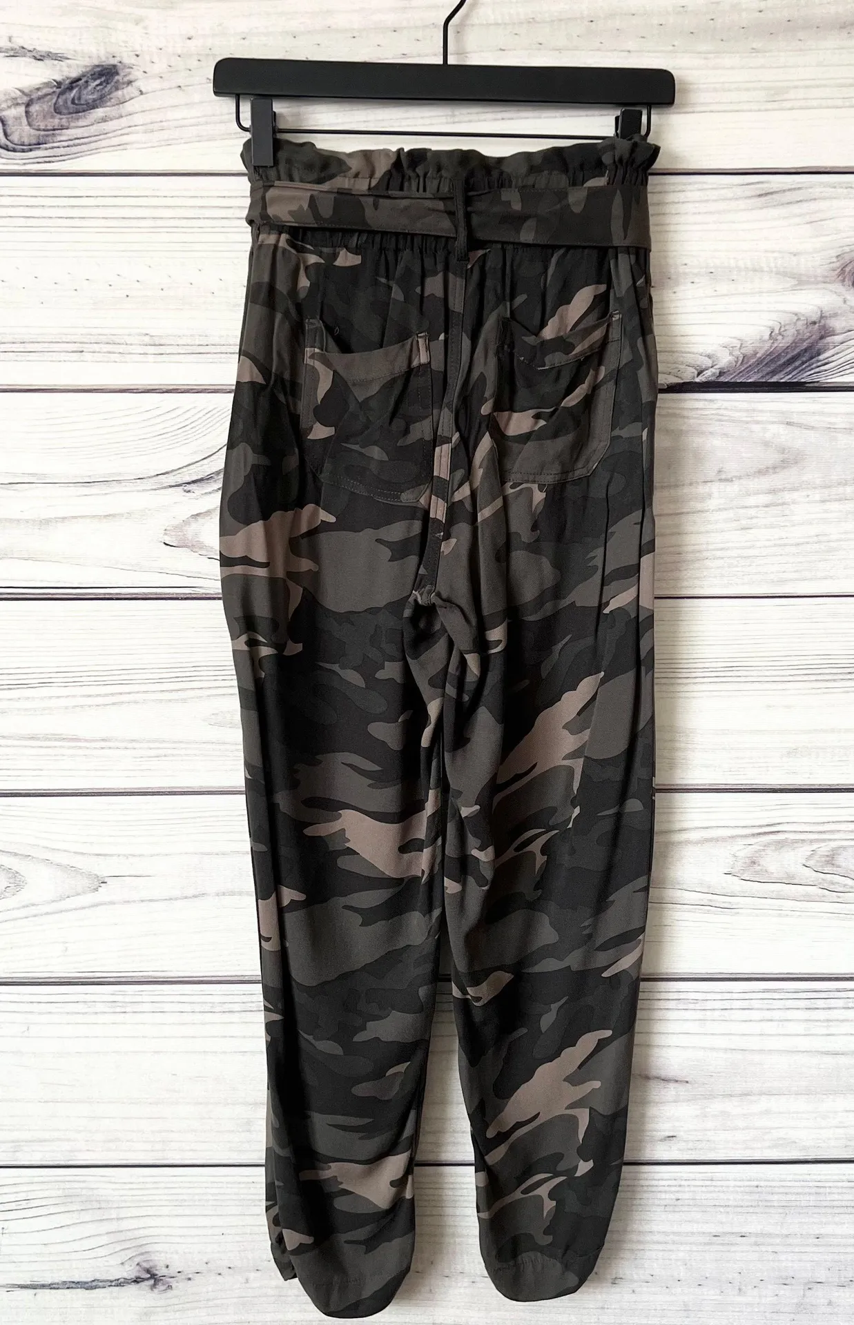 REWASH Green & Tan Camo High Waist Paperbag Pants - Image 4