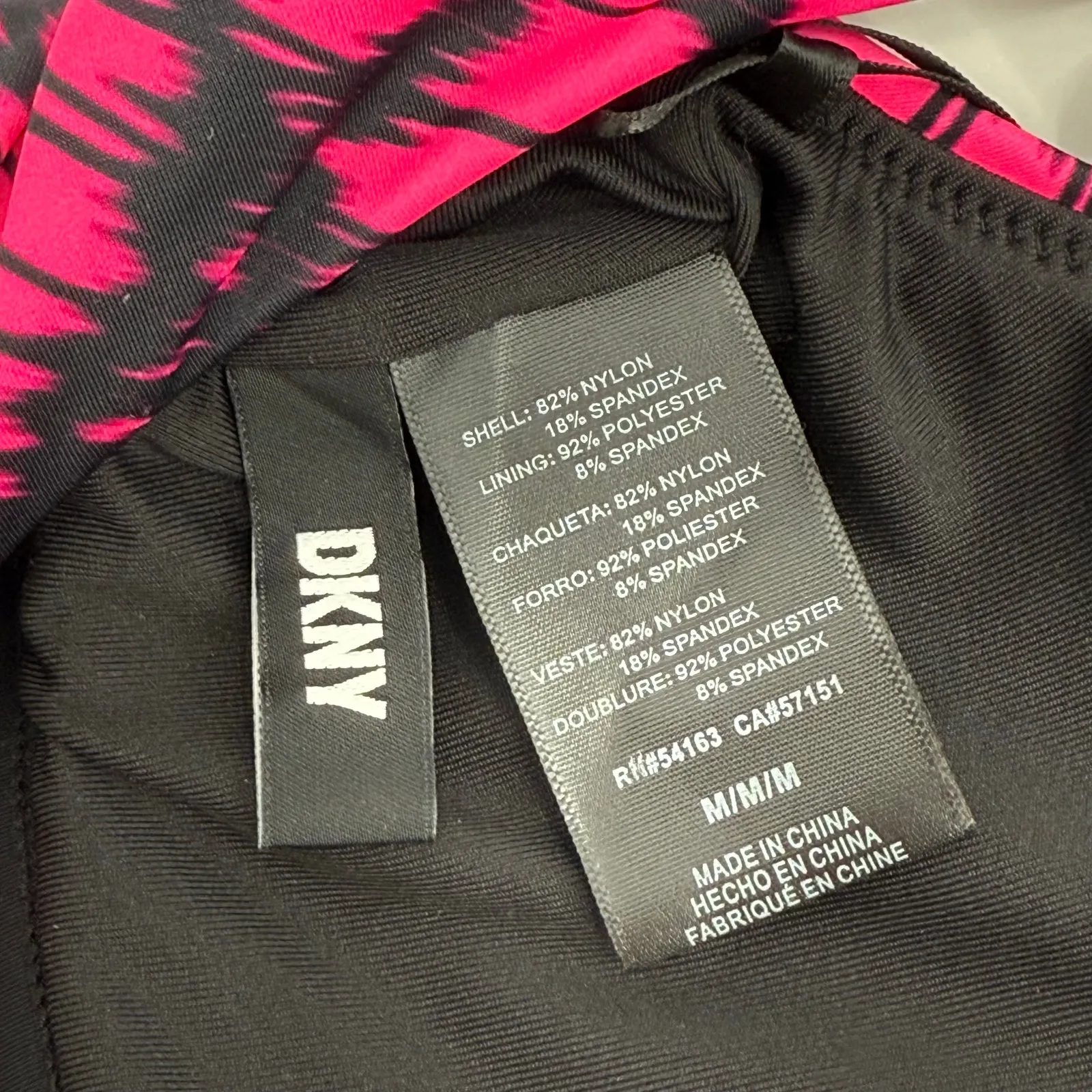 DKNY Bikini Top Size Medium NWT Printed Square Neck Hot Pink Black Swim Sporty - Image 7