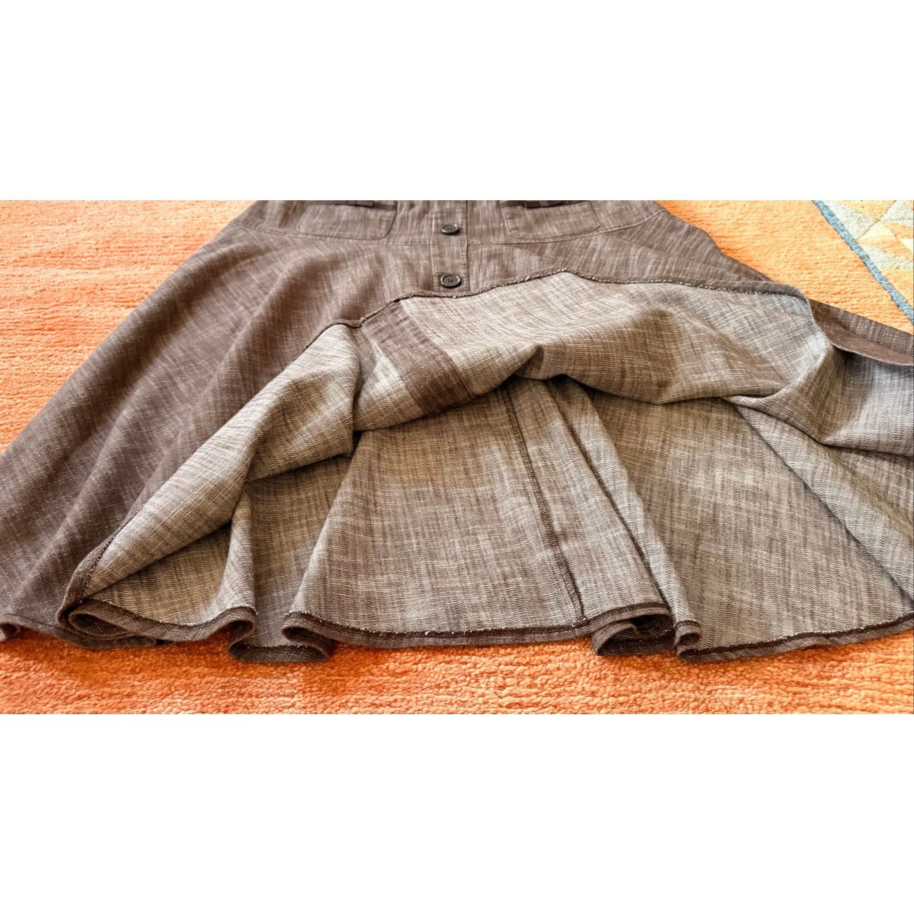 Larry Levine Stretch A-Line Skirt Brown Button Front Size 14 - Image 5