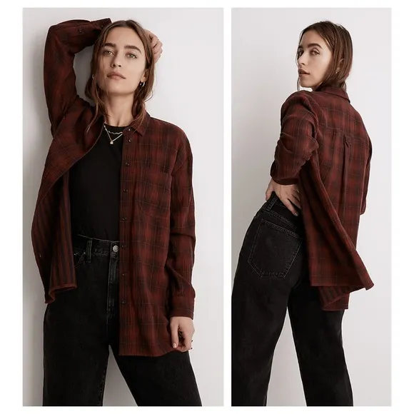 Madewell Oversized Flannel Button-Down Shirt Size Medium - Image 2