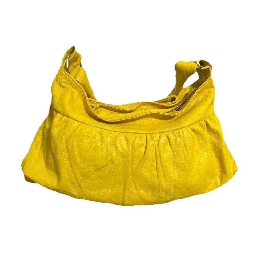 Morelle Yellow Leather Shoulder Bag Bow Accent Slouchy Hobo Bag Purse EUC - Image 2