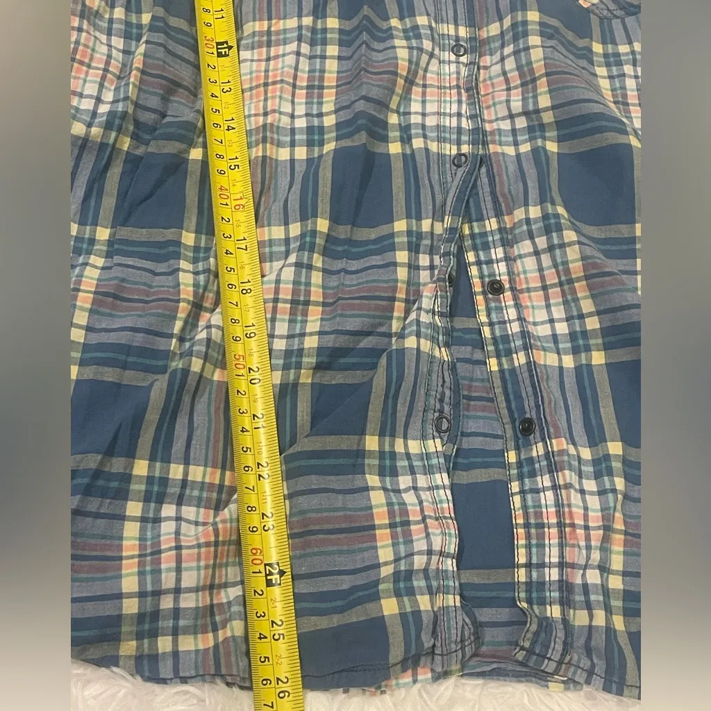 Arizona Jean company blue plaid button up top shirt 3/4 sleeves XL - Image 5