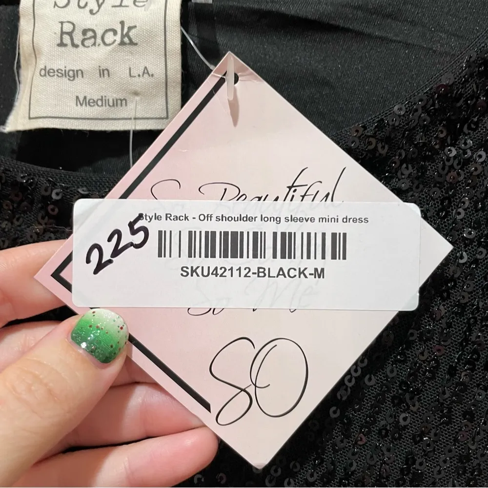 Style Rack Black Sequin Off Shoulder Minidress Size Medium - Image 7