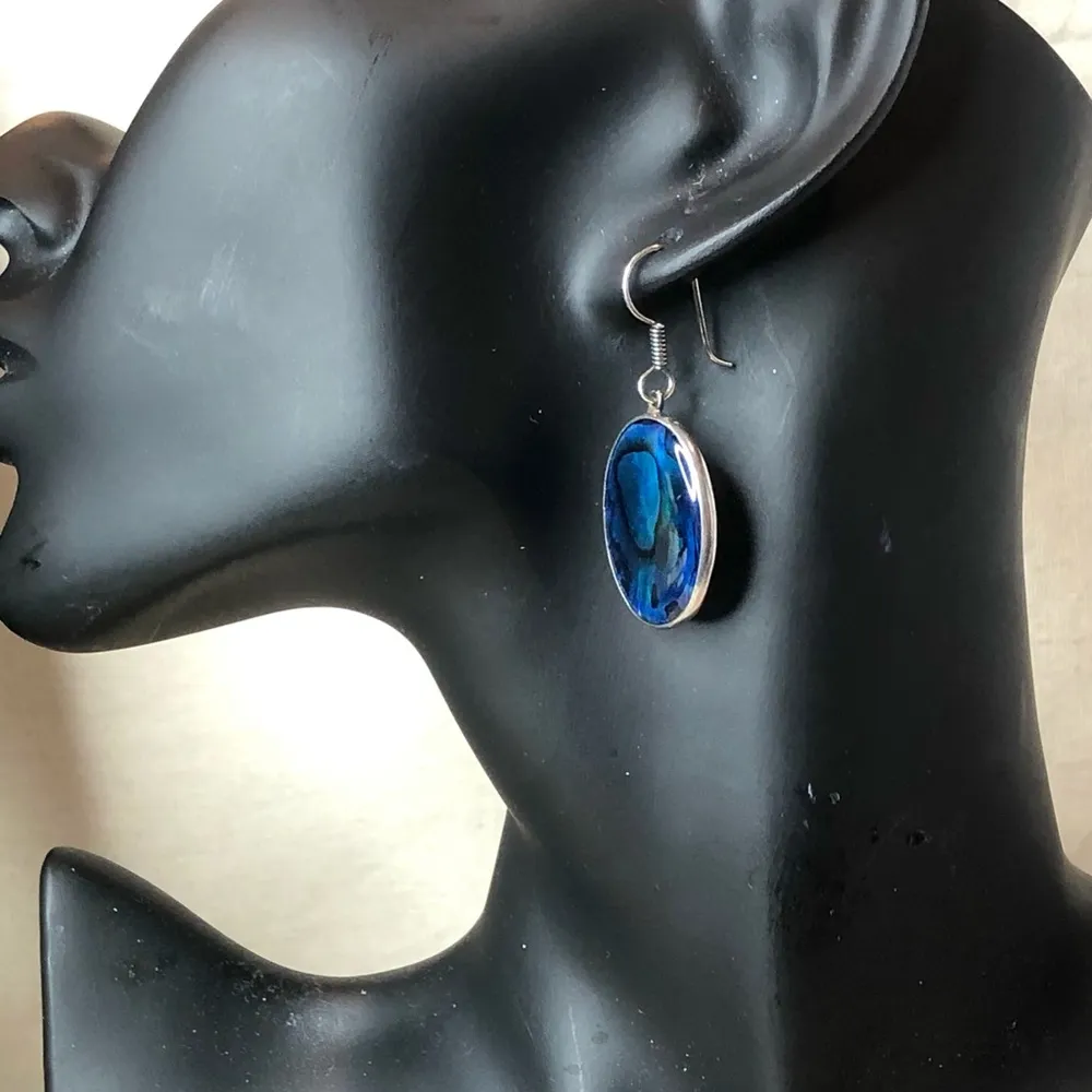 CHARLES ALBERT Fine Sterling Silver Blue Abalone Cabochon French Wire Earrings - Image 15