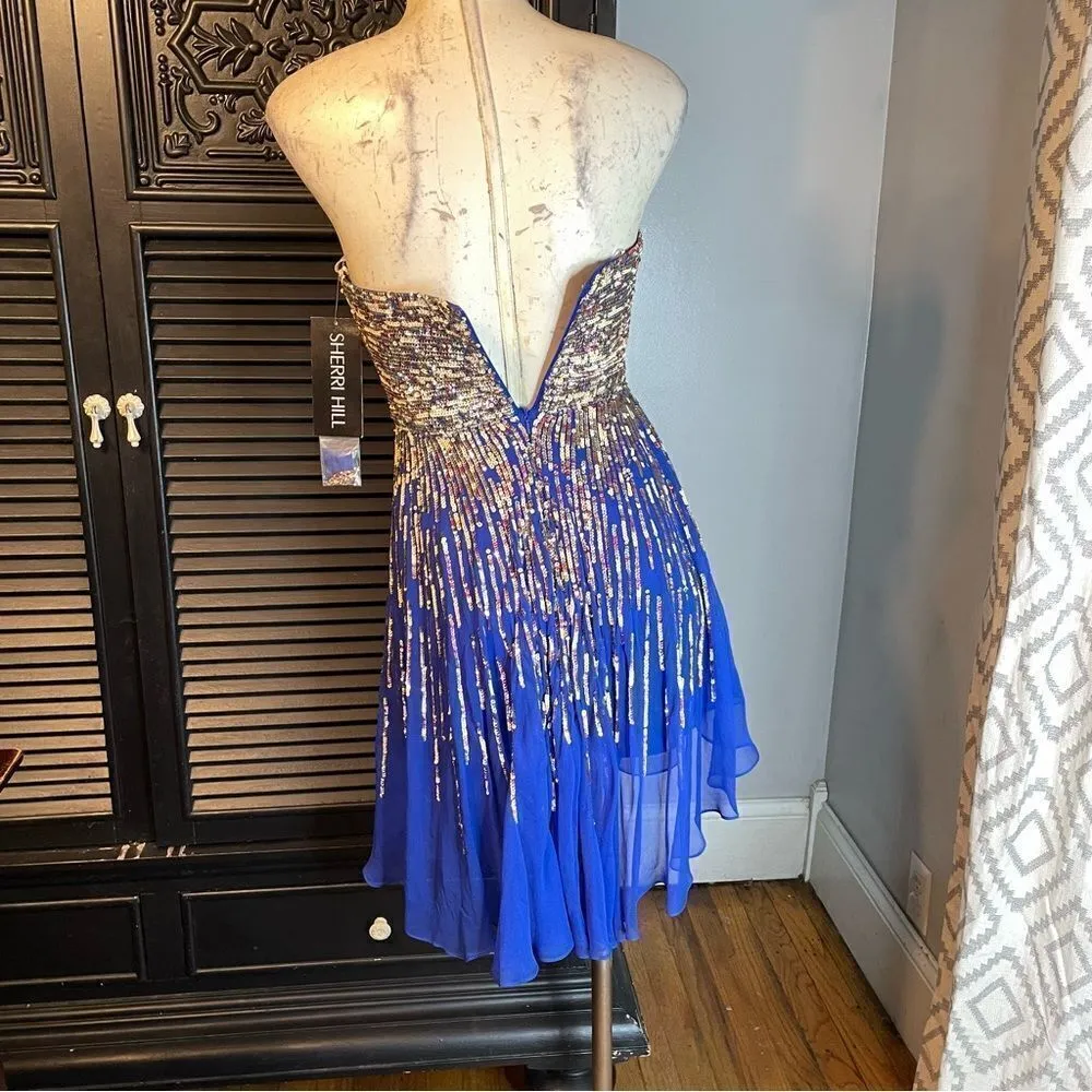 Sherri Hill Style 8443 Sequin Cobalt Royal Blue Short Strapless Prom Dress‎ 0 - Image 7