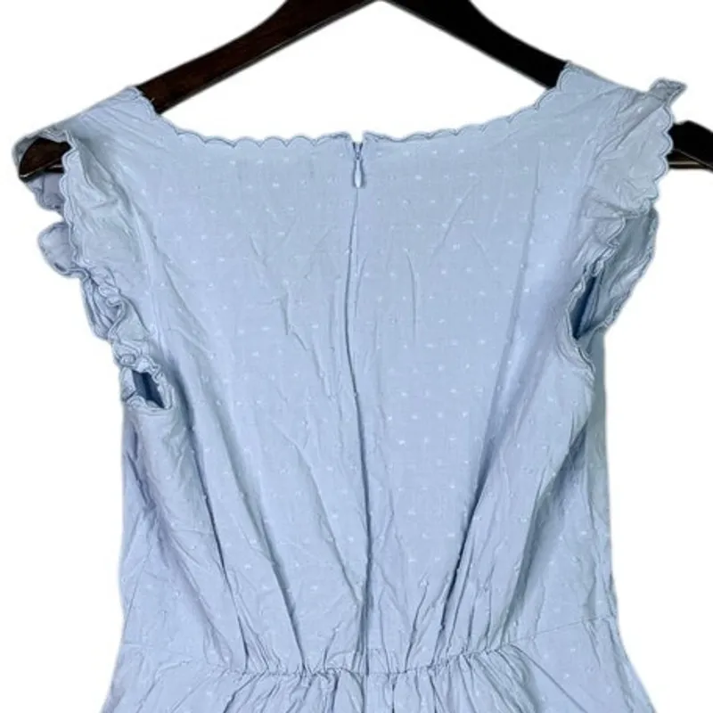 J. Crew Swiss Dot Peplum Ruffled Cap Sleeve Blouse V Neck Back Zip Up 0 Blue - Image 6