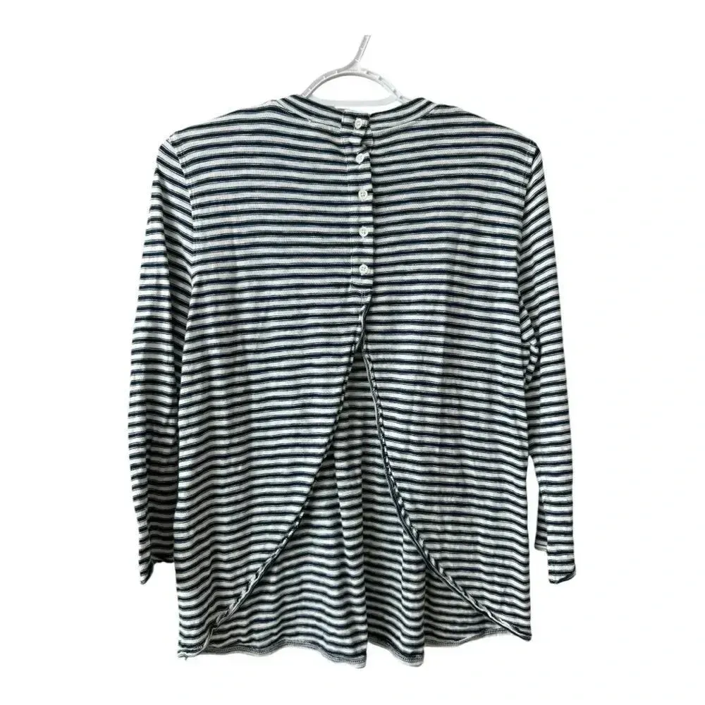 WE THE FREE Navy & White Striped 3/4 Sleeve‎ Cotton Top - Open Back w/ Buttons s - Image 3