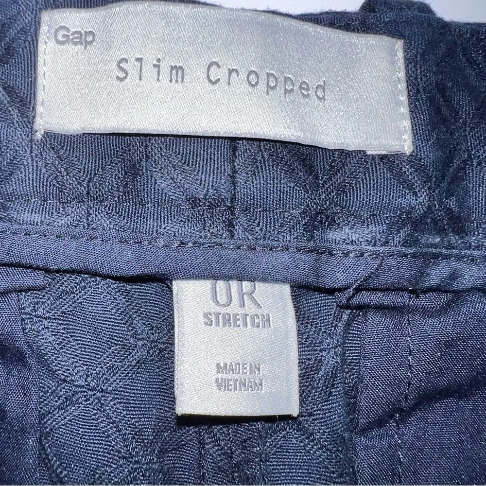 Gap Slim Crop Jacquard Weave Geometric Pattern Navy Flat Front Mid Rise Pants-0R - Image 9