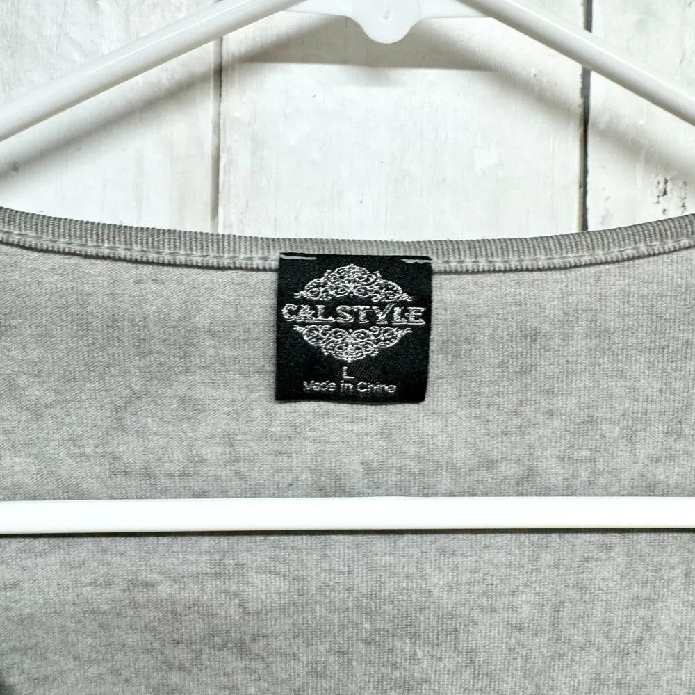 Cal Style Tunic Top Blouse Women Large Lagenlook Boho Gray Layered Crochet Boho - Image 2