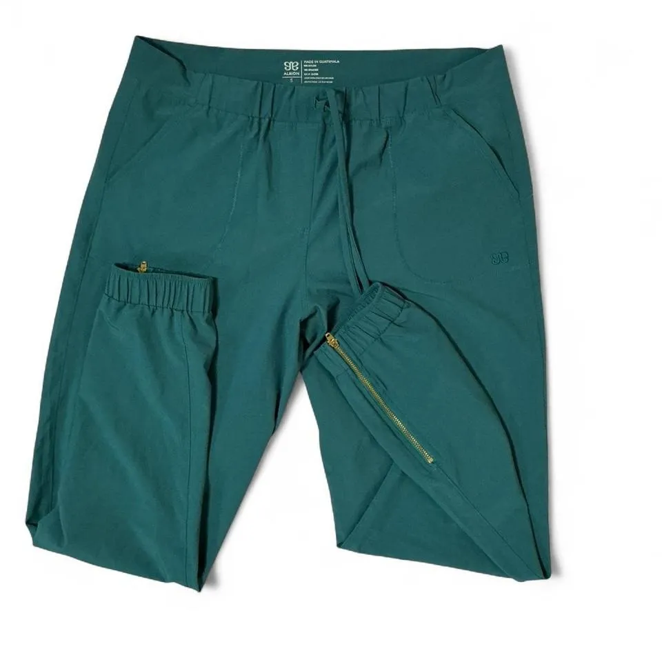 Albion Fit Size S Green Nylon Blend Jogger Pants Drawstring Zip Pockets - Image 2