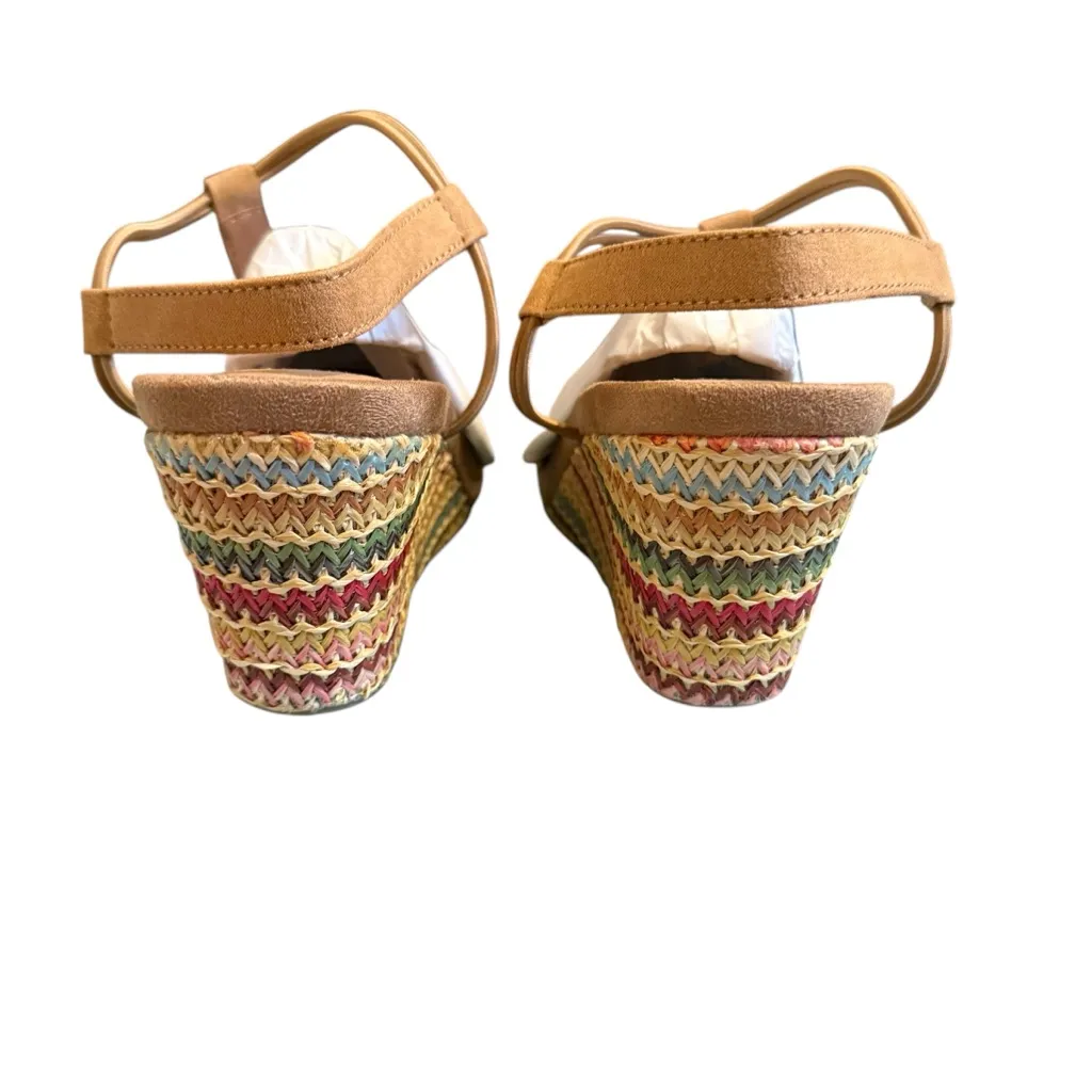 New Without Box Elegant Tan Wedge Sandals W/ Multicolor Boho Heel Size 12 - Image 7