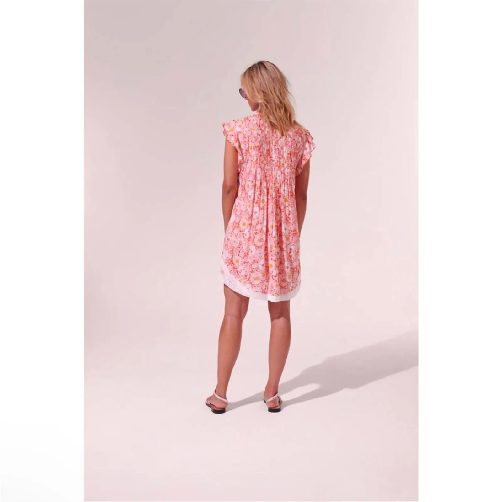 Poupette St. Barth Sz S Sasha Mini Dress in Orange Mid 70s Garden Floral - Image 3