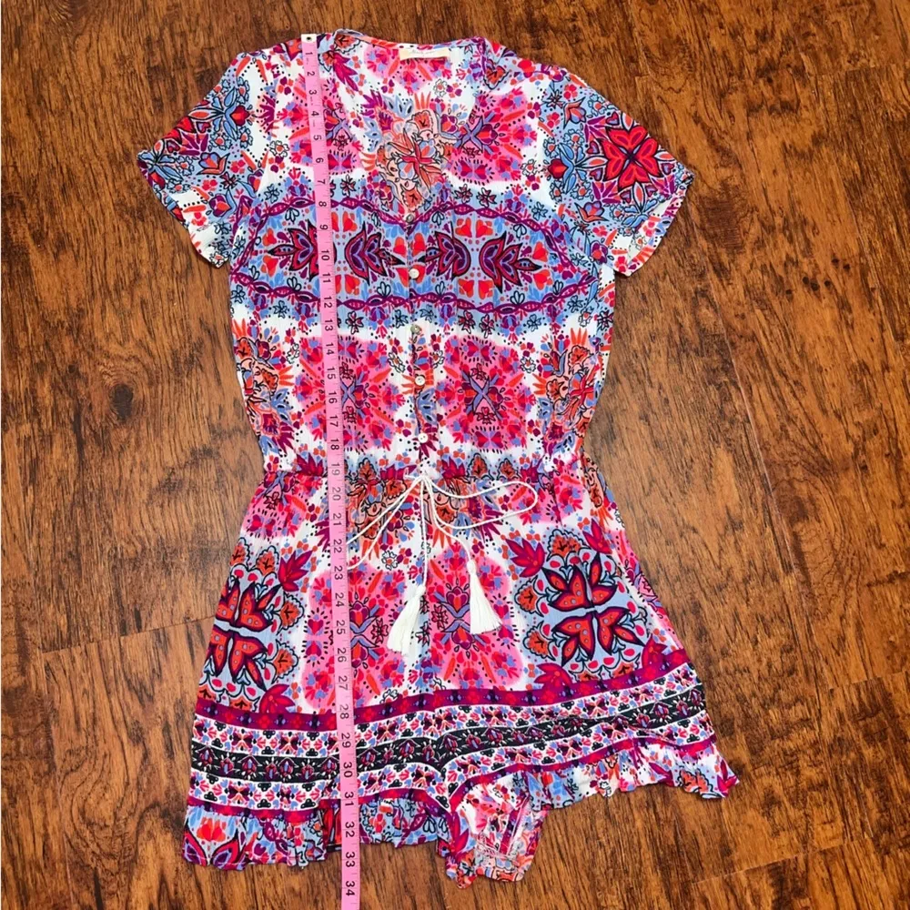 Altar’d State Pink Boho Festival Romper Floral V-Neck Tassel Drawstring, Small - Image 5