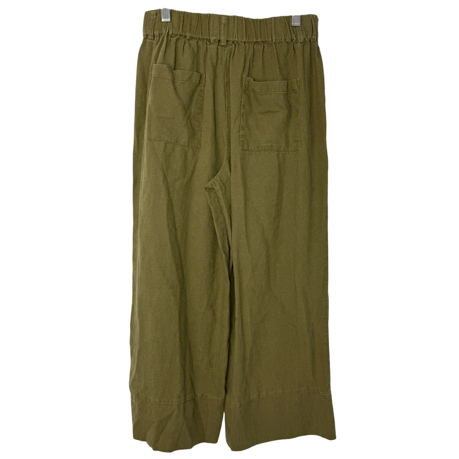 Joie Linen Blend Pants Women S Olive Green Wide Leg Cropped Beachy Coastal - Image 4