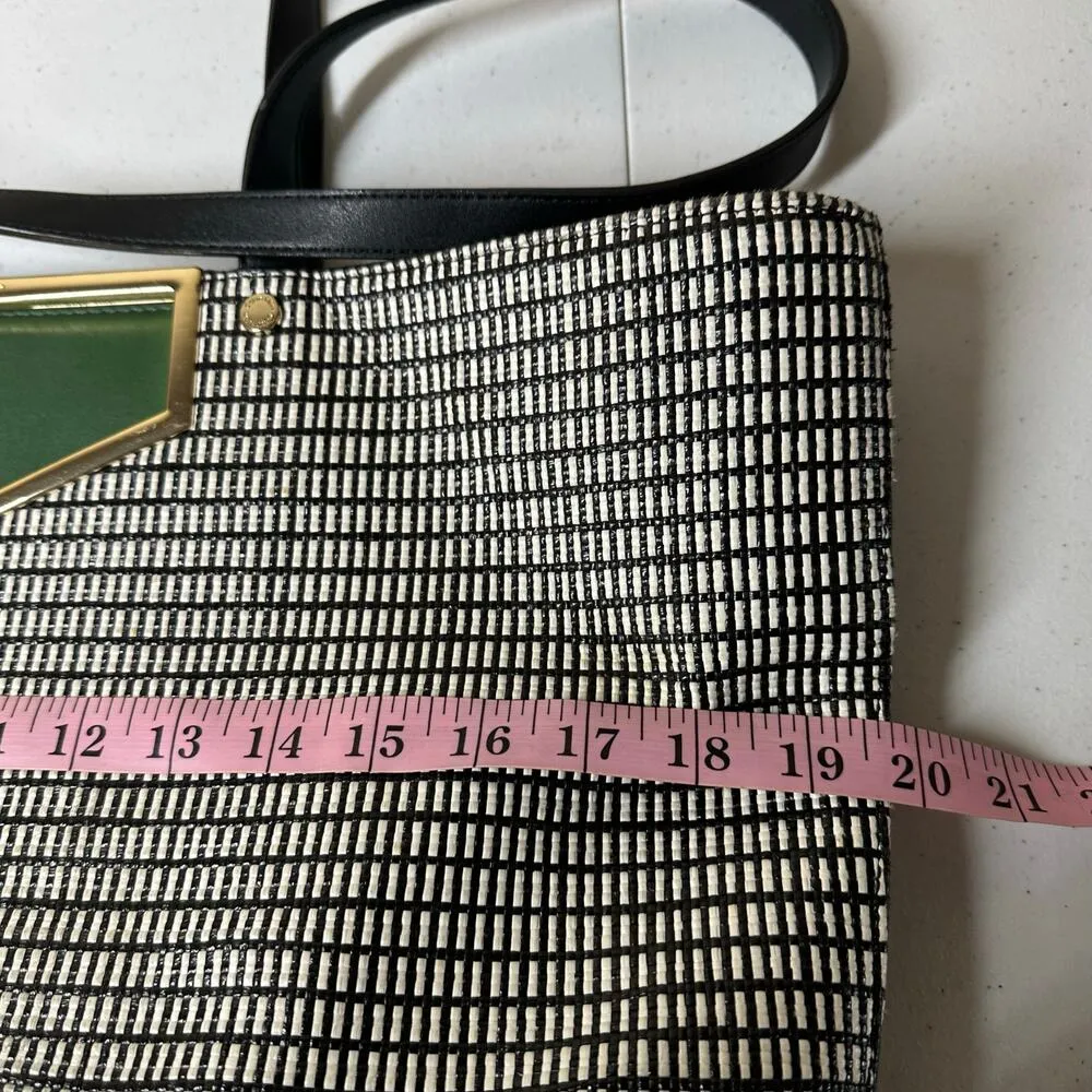 Calvin Klein Ashlynn Raffia Extra-Large Cut Out Hardware Tote Black White Green - Image 9