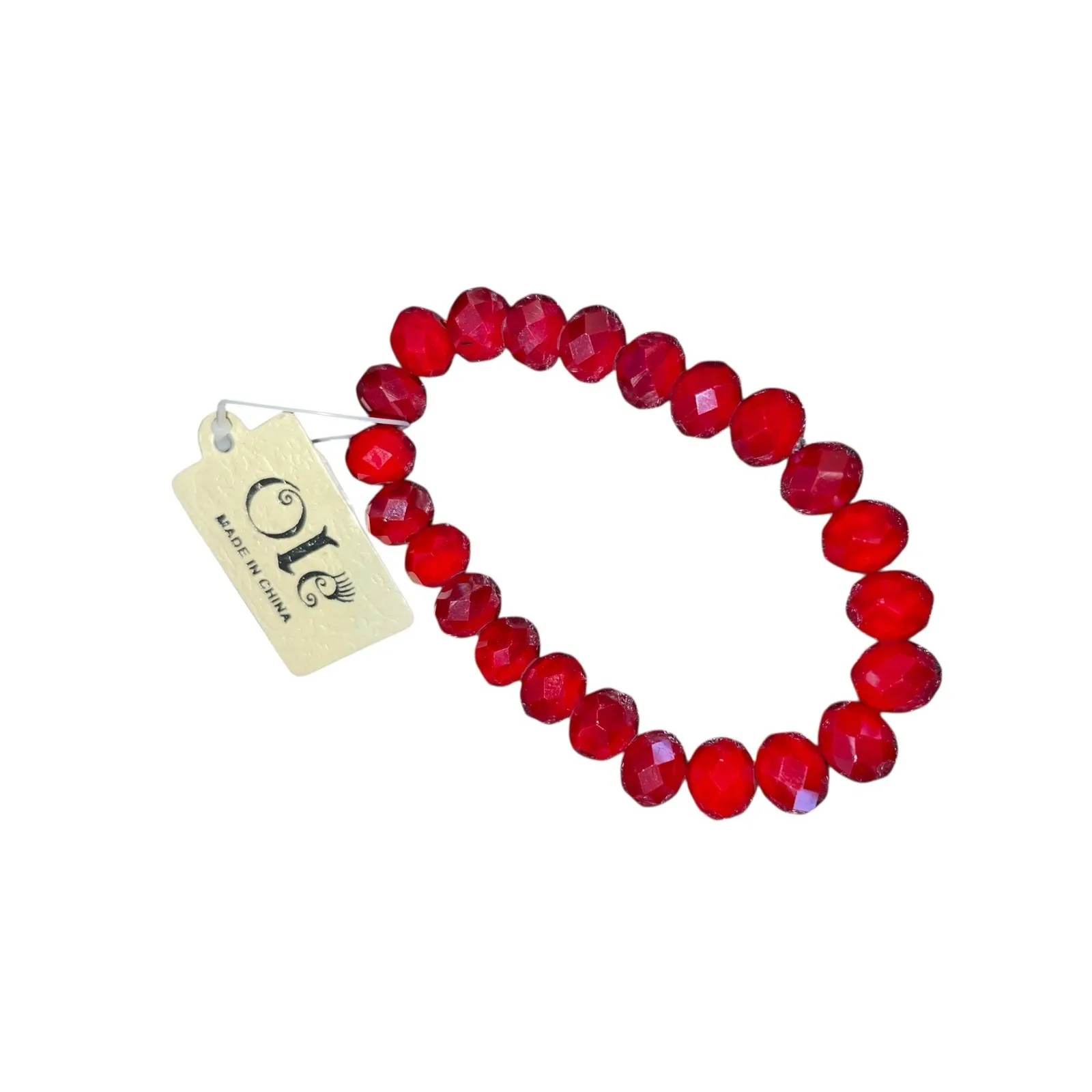 Red Crystal Necklace & Bead Bracelet Set Silver Tone‎ Vintage Glam - Image 3