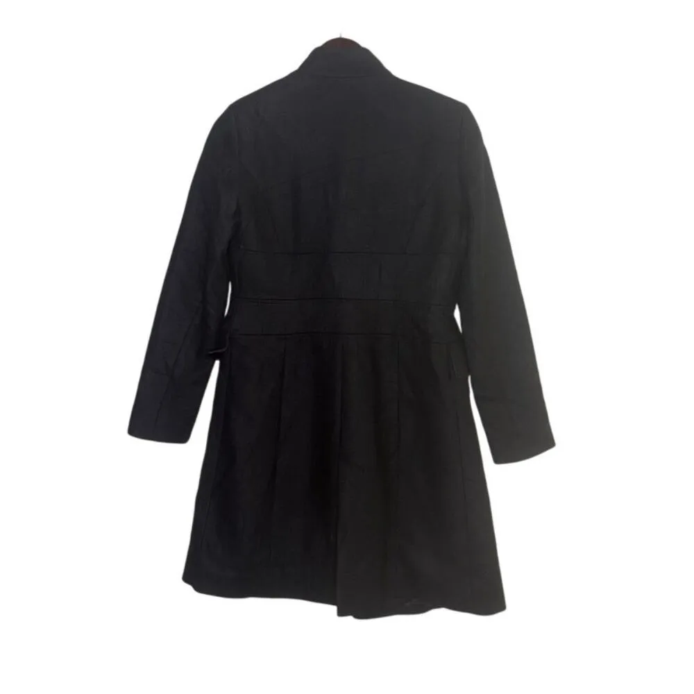 ZARA Double Breast Wool Blend Long Sleeve Faux Pocket Lined Trench Coat M Black - Image 14