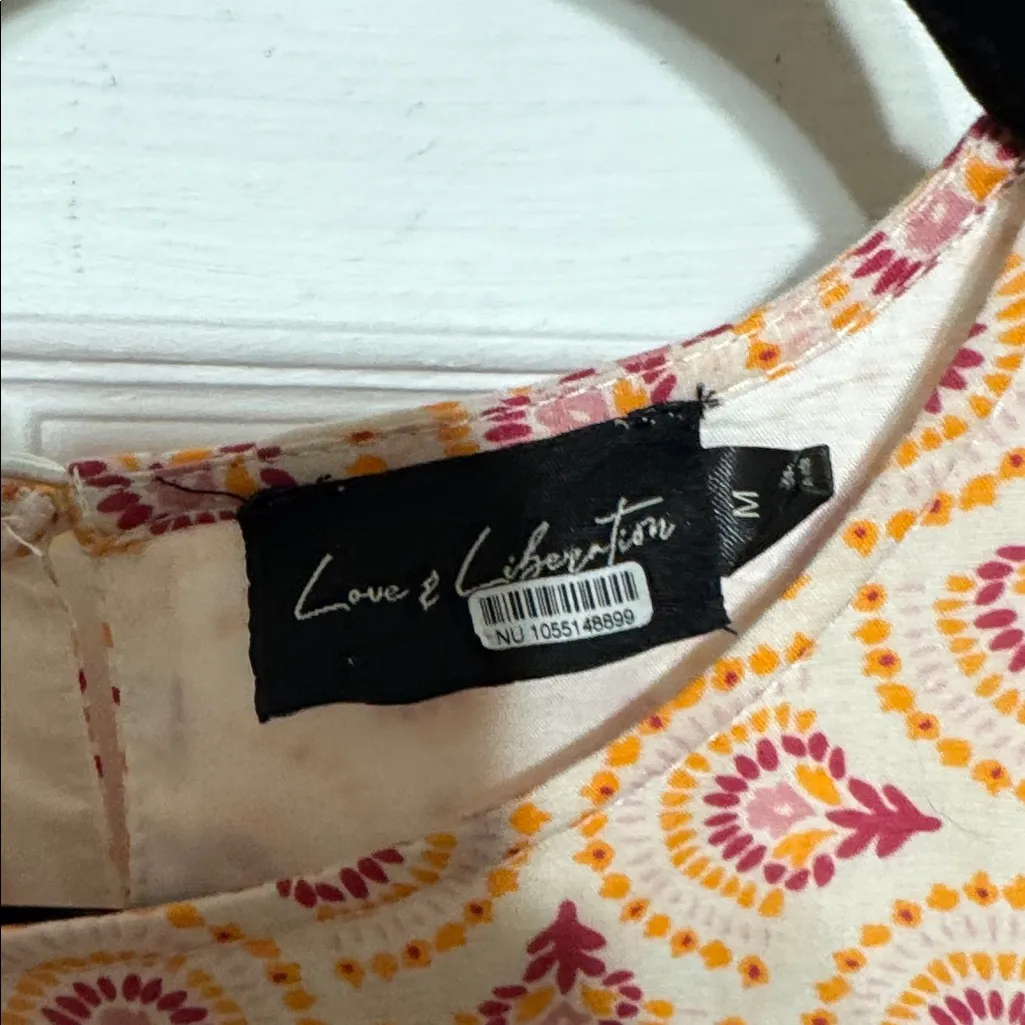 Side Cutout Pink Orange Patterned Women's Dress Ruffled Lined Size Medium - Image 2