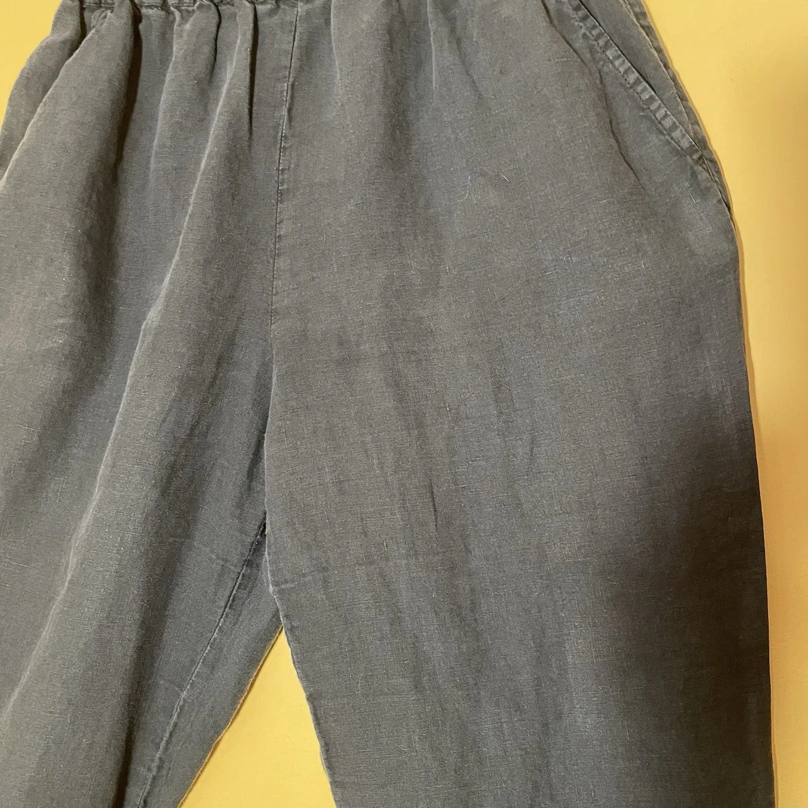 Len Ok Pants Womens XL Linen Elastic Waist Cropped Tapered Lagenlook USA Lounge Black - Image 5