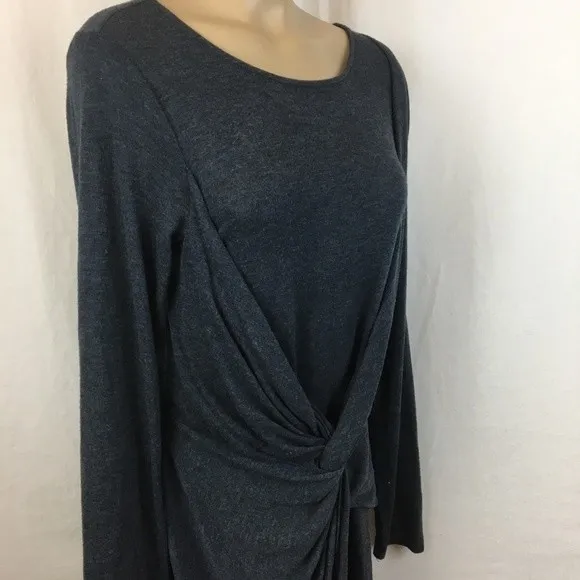 XCVI Blue Long Sleeve Draped Twist Tie Waist Midi Dress L - Image 6