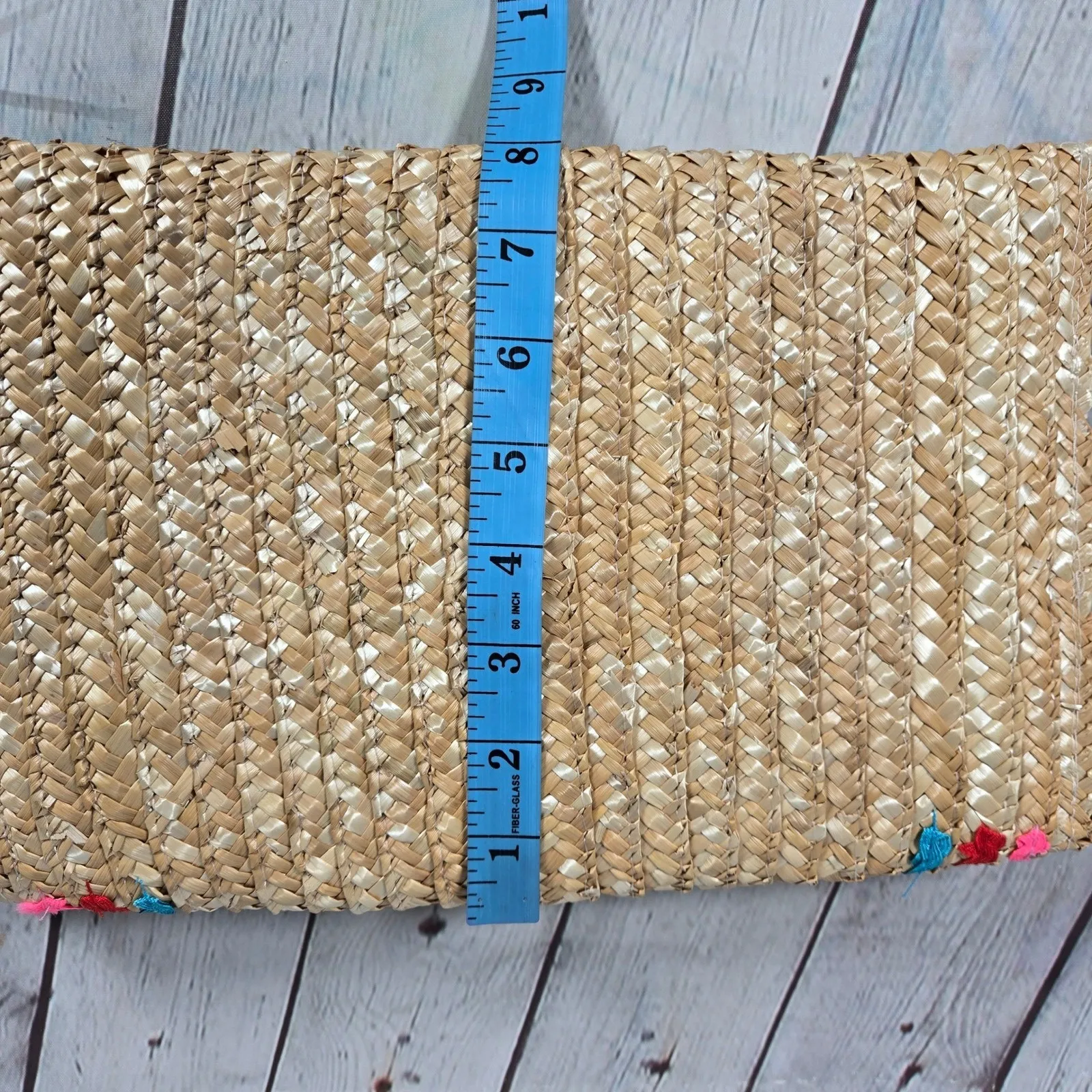 Shiraleah Chicago Lourdess Clutch Straw Pom Pom Trim Multicolor NWT - Image 8