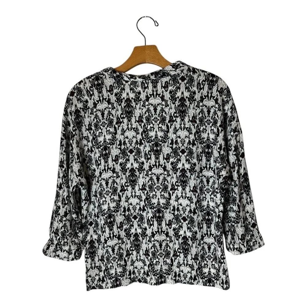 Maje Shirt Women‎ Small Black White Geometric V Neck Leopold High Low Top - Image 3