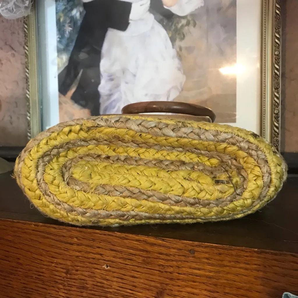 NANETTE LEPORE YELLOW & BEIGE STRAW BAG WITH WOODEN HANDLE "CLEMENTINE" - Image 6