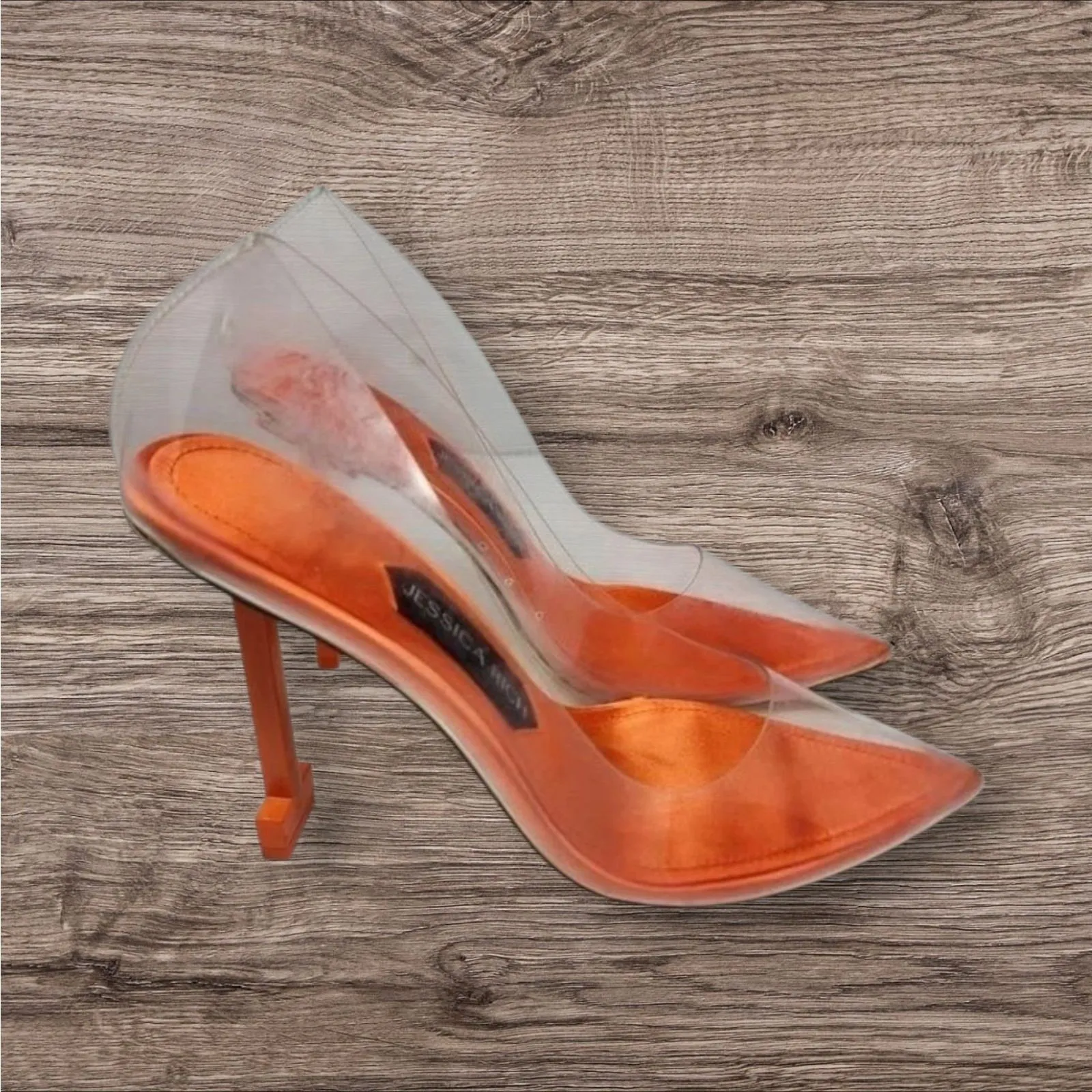 Jessica Rich Women So Fancy Tall Pump Clear Pointed Toe heel Orange Sz 6, 8, 9, - Image 6
