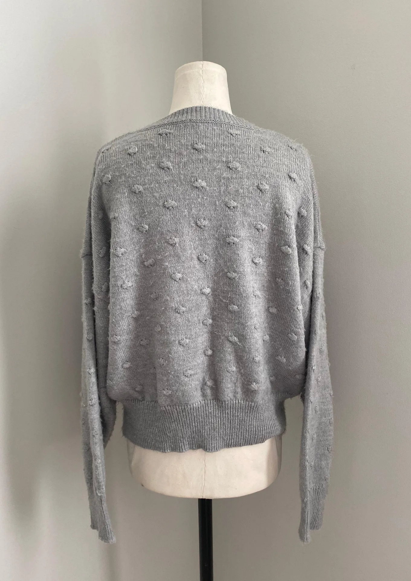 Vylette Grey Pom pom fuzzy knit sweater size L Gray Size L - Image 2