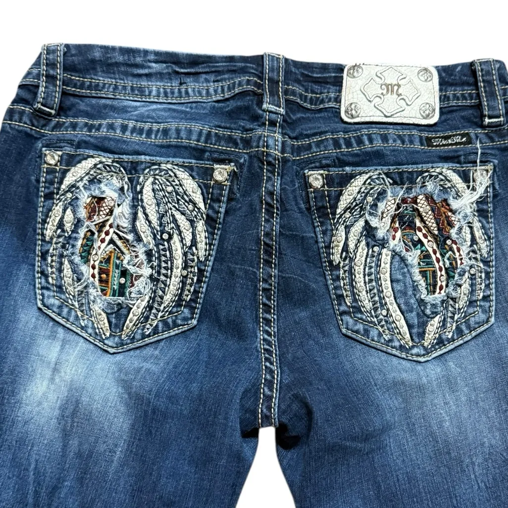 ✨Miss Me Bootcut Jeans Embellished Angel Wings Pockets MidRise Easy Skinny Sz 31 - Image 4