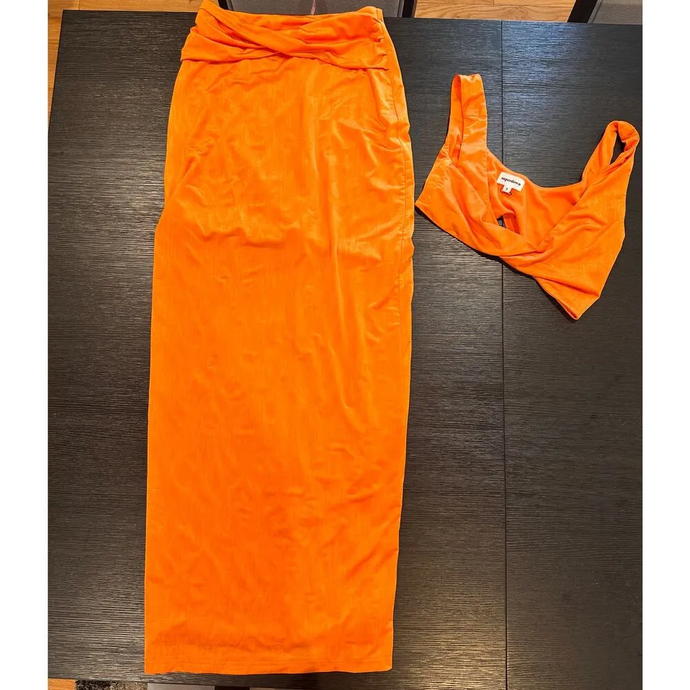 Superdown Joana Maxi Skirt Set in Tangerine Orange size Small - Image 9