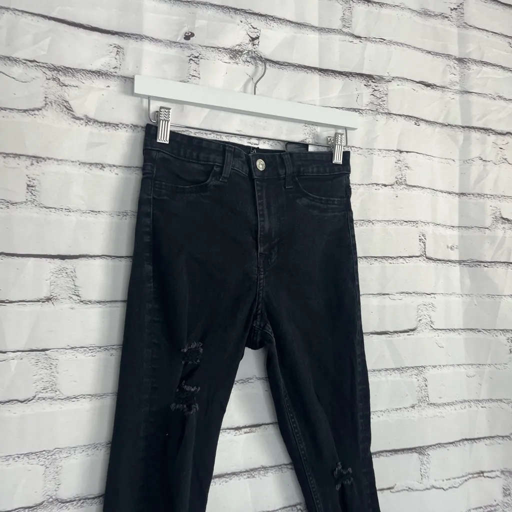 H&M Divided High Rise Distressed Skinny Jeans Black Wash Stretch Denim Women’s 2 - Image 3