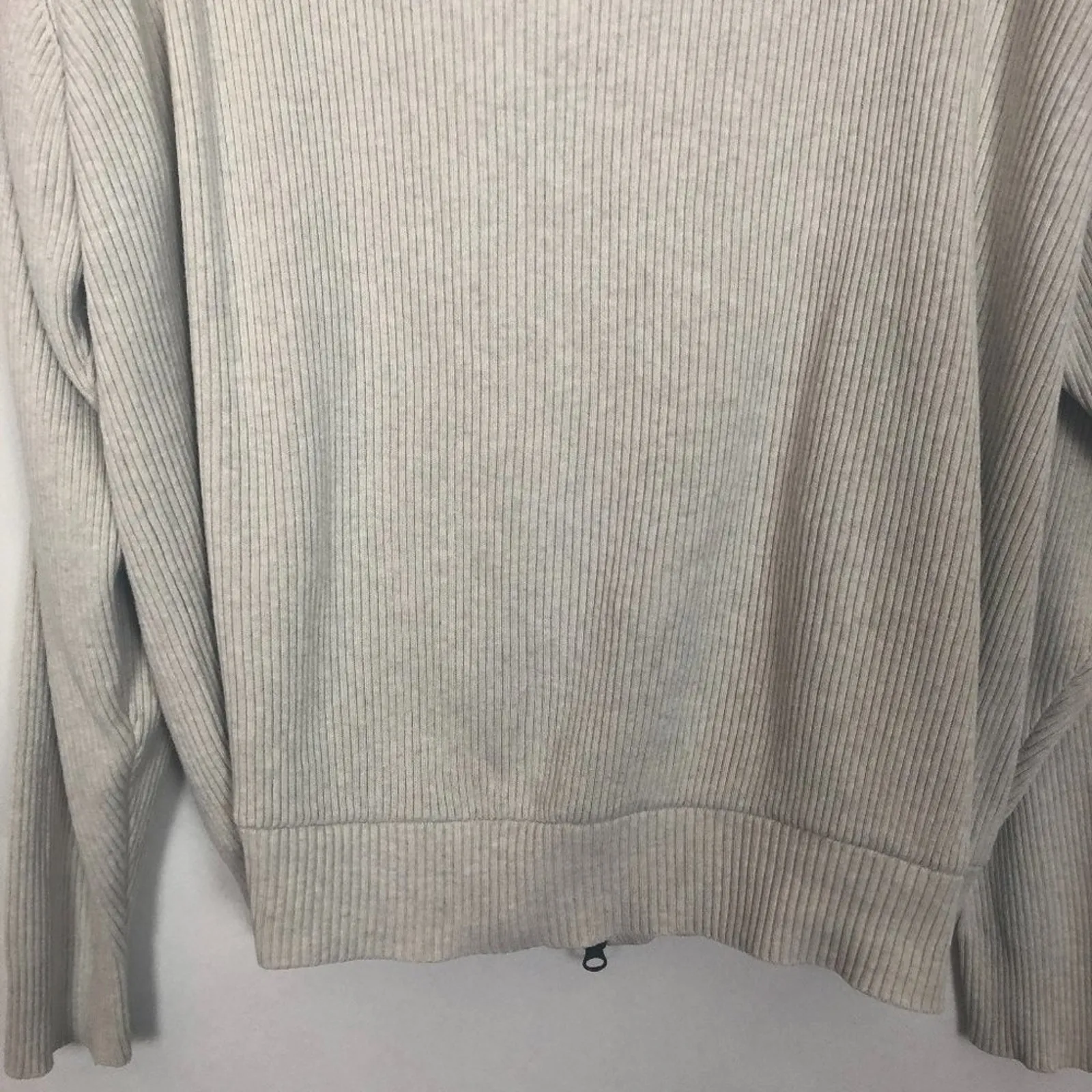 Norm Thompson Full Zip Cotton Ribbed Cream Sweater Size Medium - Image 8
