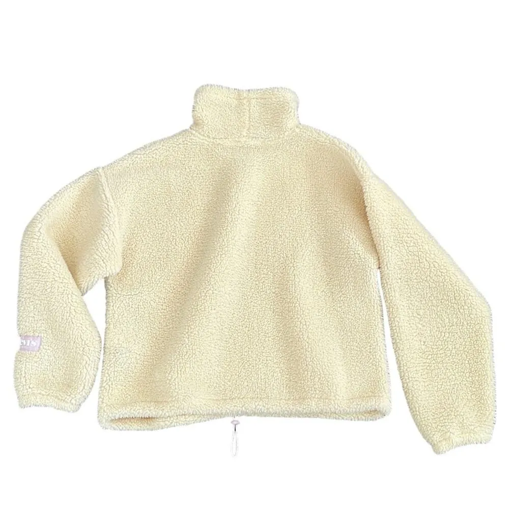Levi's Aura Sherpa Sweatshirt Top Cream Almond Milk Pink Logo Women’s Small - Image 7