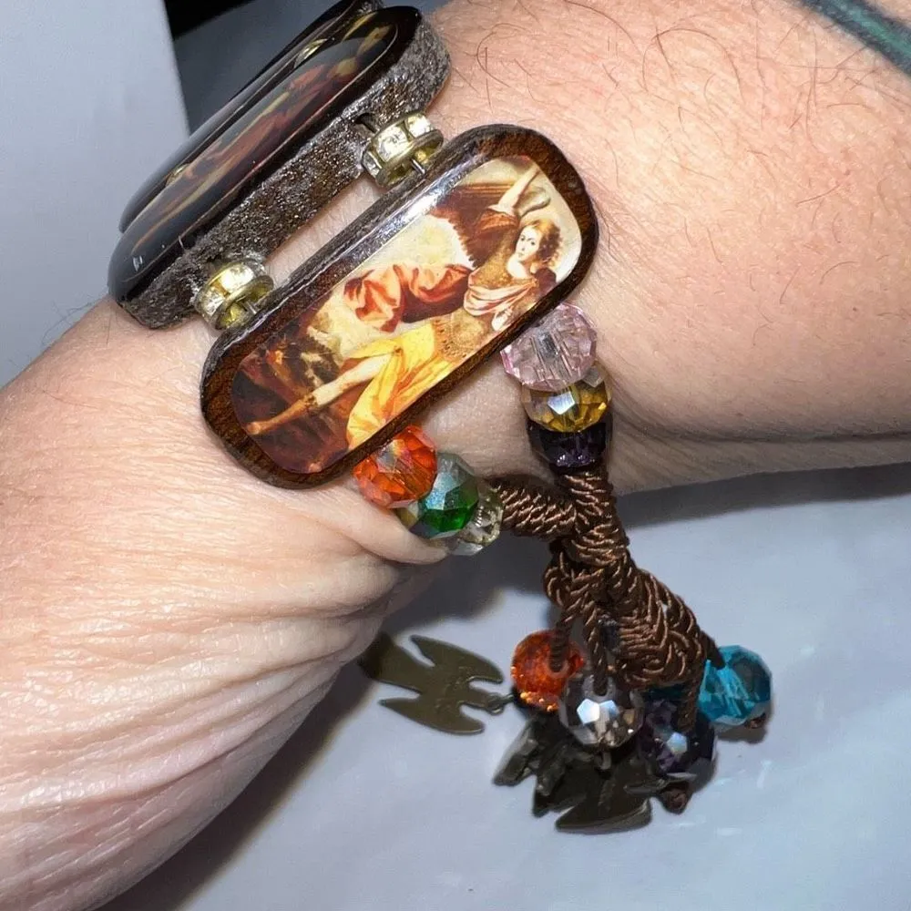 Wood Saint Panel Bracelet with Dangle Named Saint‎ Charms Brown - Image 6