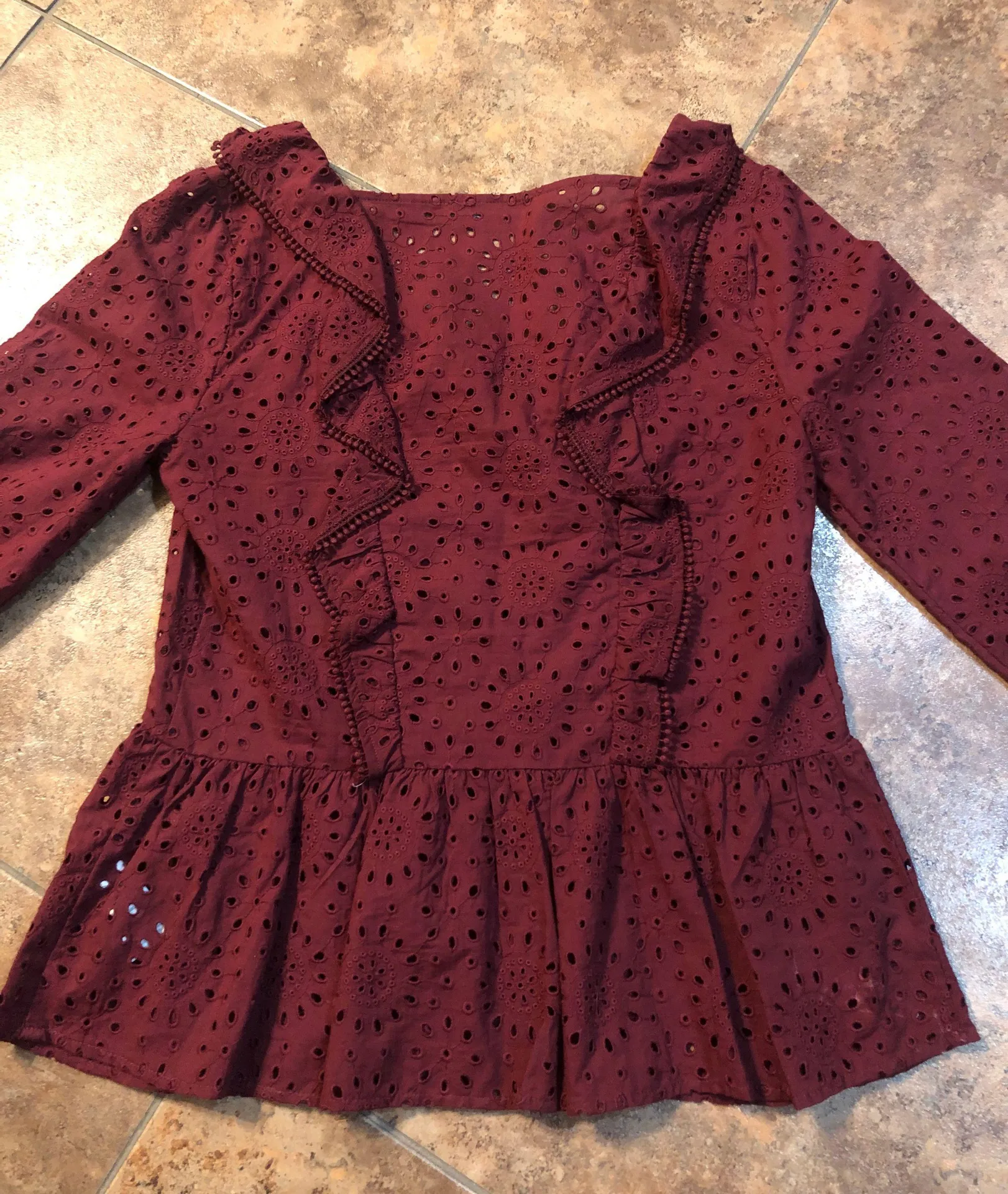 Eyelet Pom Pom Ruffle Blouse - Image 3