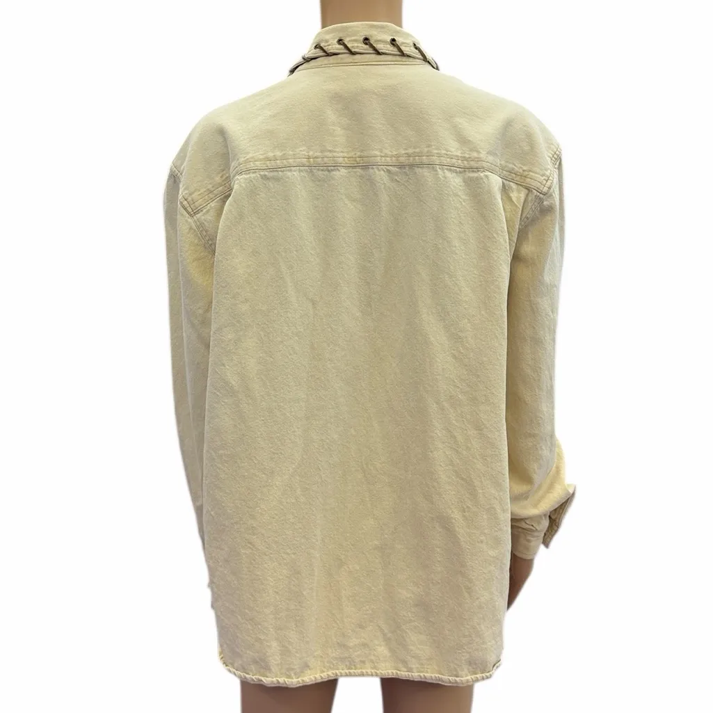 Hype Western Button Up Shacket Shirt Cream Womens Large Brown - Image 6