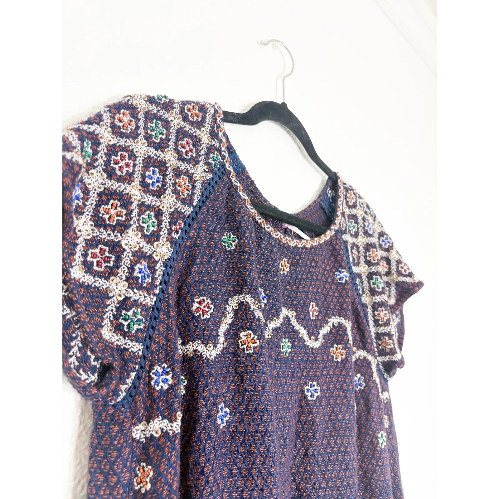 NWT Free People In The Clouds Mini Dress Size Small Embroidered Bohemian Beaded - Image 8