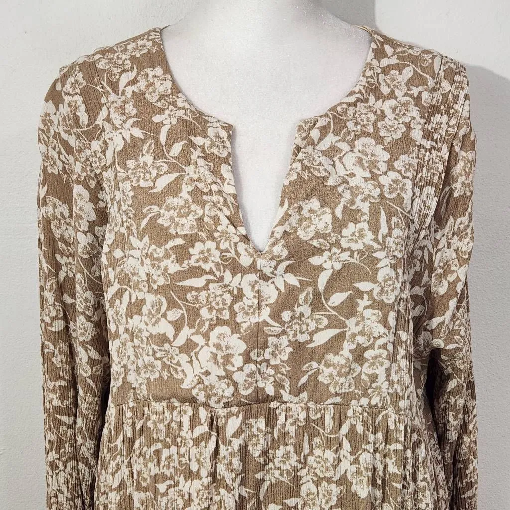 Gilli Tan Cream Floral Mini Babydoll Dress Size Large Wedding Guest Dress - Image 3