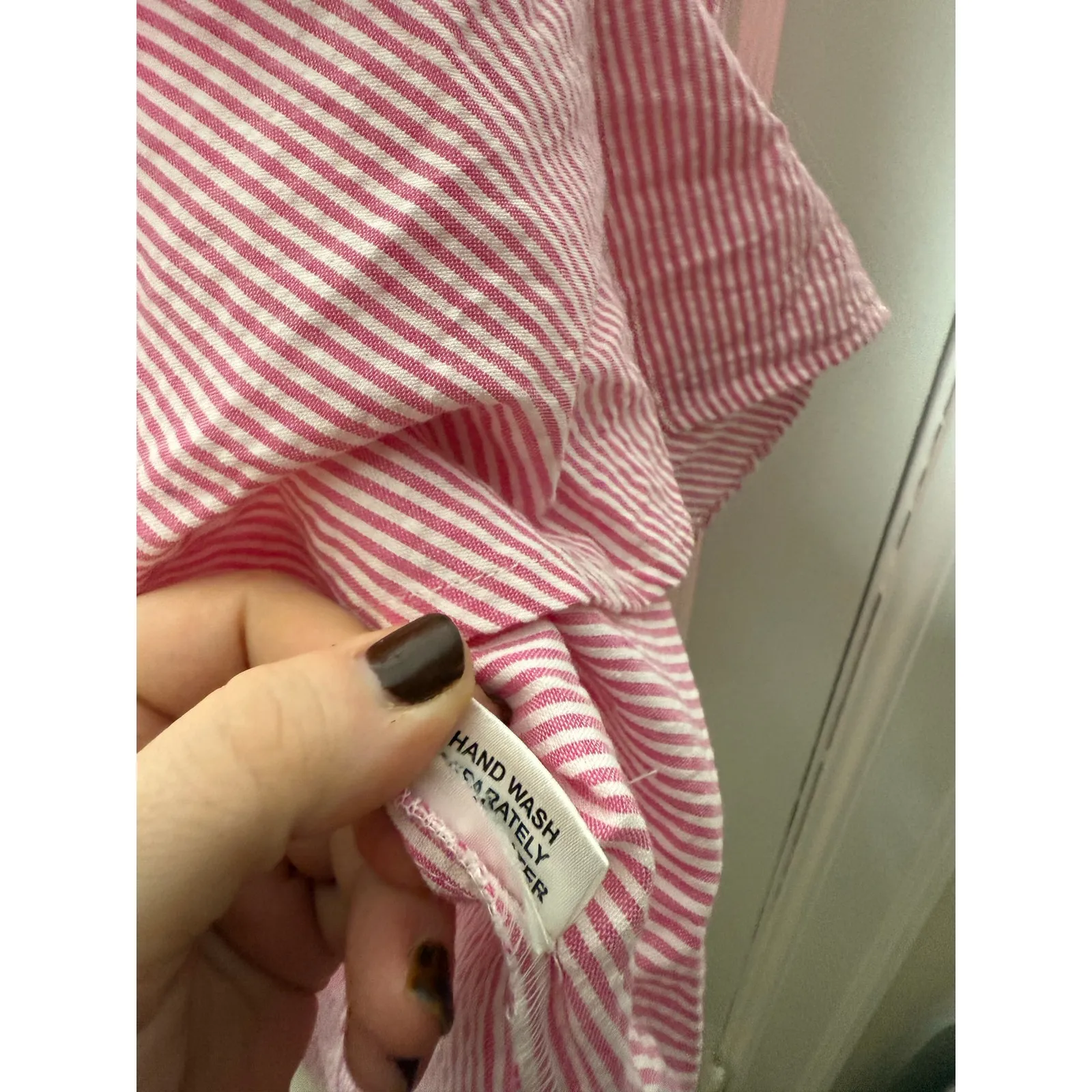 Duffield Lane Pink White Striped Seersucker Popover Preppy Tunic Top Women's XS - Image 8