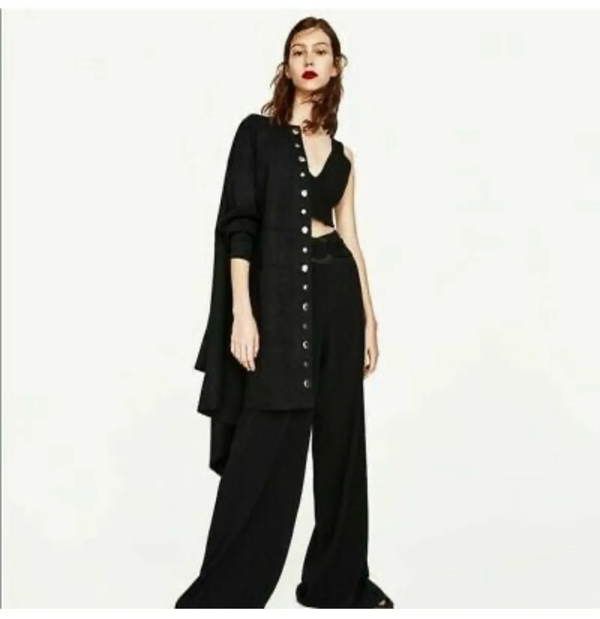 Black Faux Suede Longline Button Jacket Overcoat Size XSmall EUC - Image 4