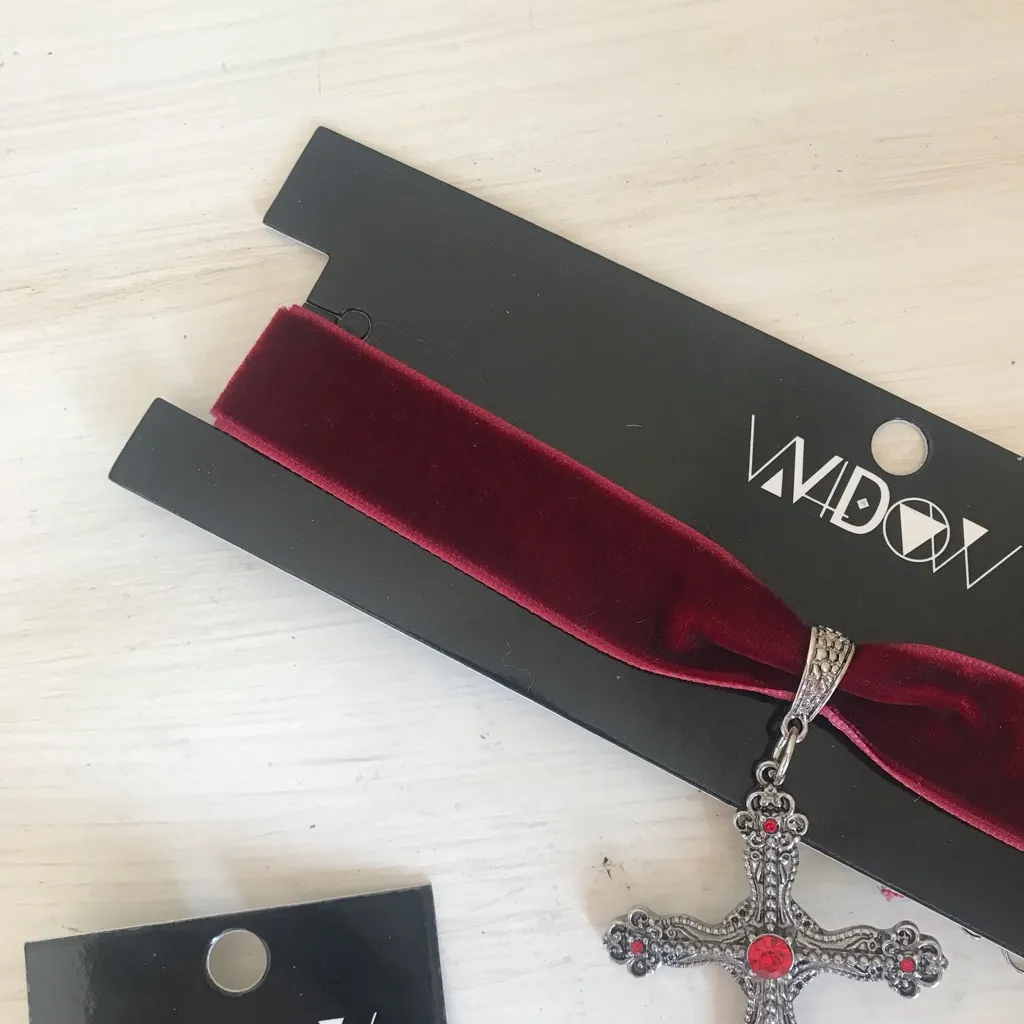Widow  Cross Statement Earrings and Velvet Choker Necklace Set - Image 3