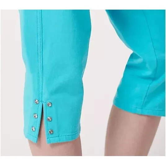 Womens Quacker Factory Dream Jeannes S Capri Turquoise Blue Pull On Pants Rhines - Image 9