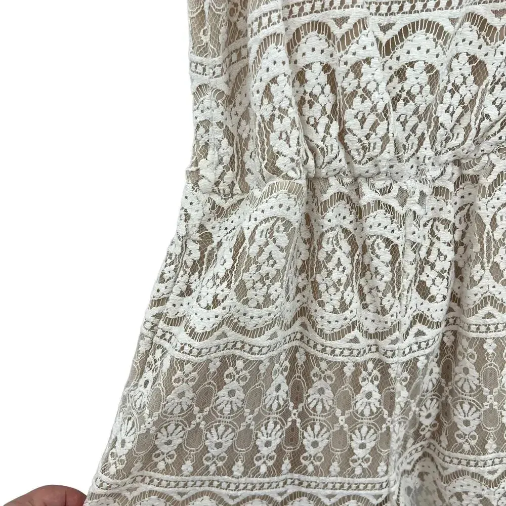 Alice + Olivia Cassia Romper Sleeveless Lace‎ Crochet Zipper White Beige  Size 8 - Image 7