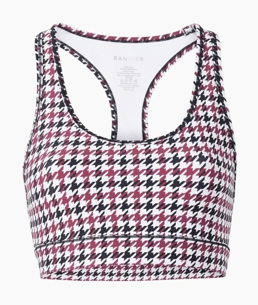 Bandier Center Stage Houndstooth Sports Bra Size M White Black Red Racerback - Image 1