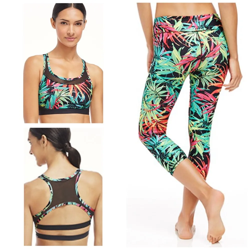 Fabletics  2pc Set Tropez Bra Salar Capri Black Size Large Tropical NWOT athletic - Image 3