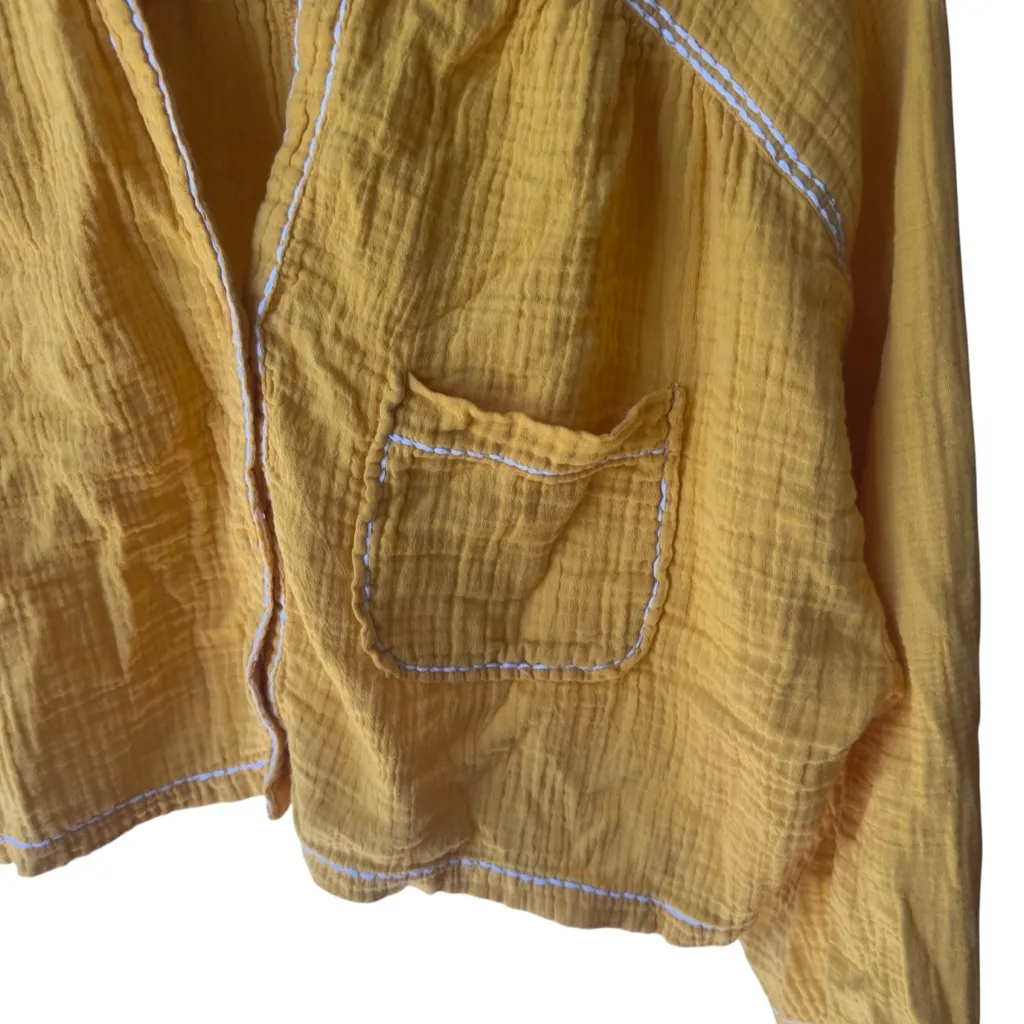 7 For All Mankind Yellow Boho Gauze Button Down Shirt Loose Fit Long‎ Sleeve S - Image 5